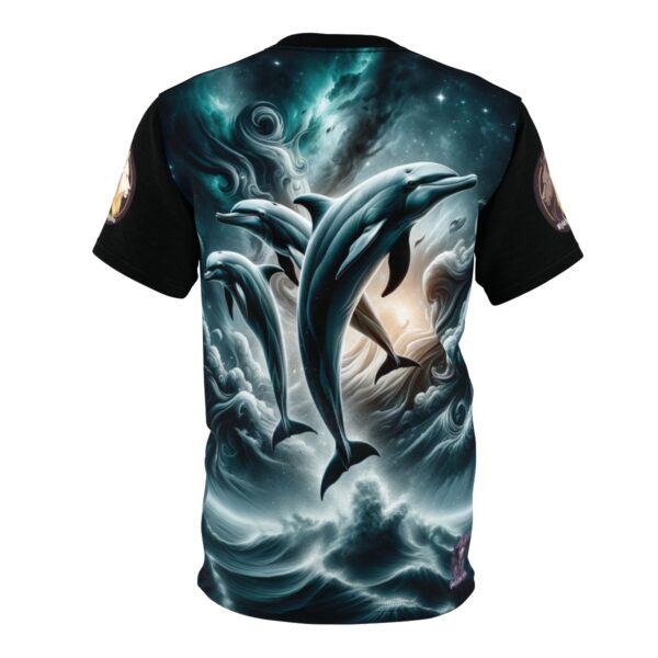 Dolphins Jumping WD-D007 By Wyldesigns Unisex Cut & Sew Tee (AOP) - Image 3