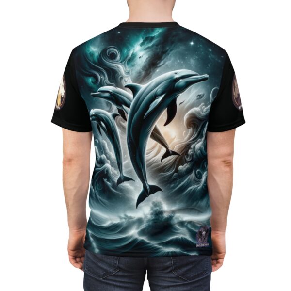 Dolphins Jumping WD-D007 By Wyldesigns Unisex Cut & Sew Tee (AOP) - Image 6